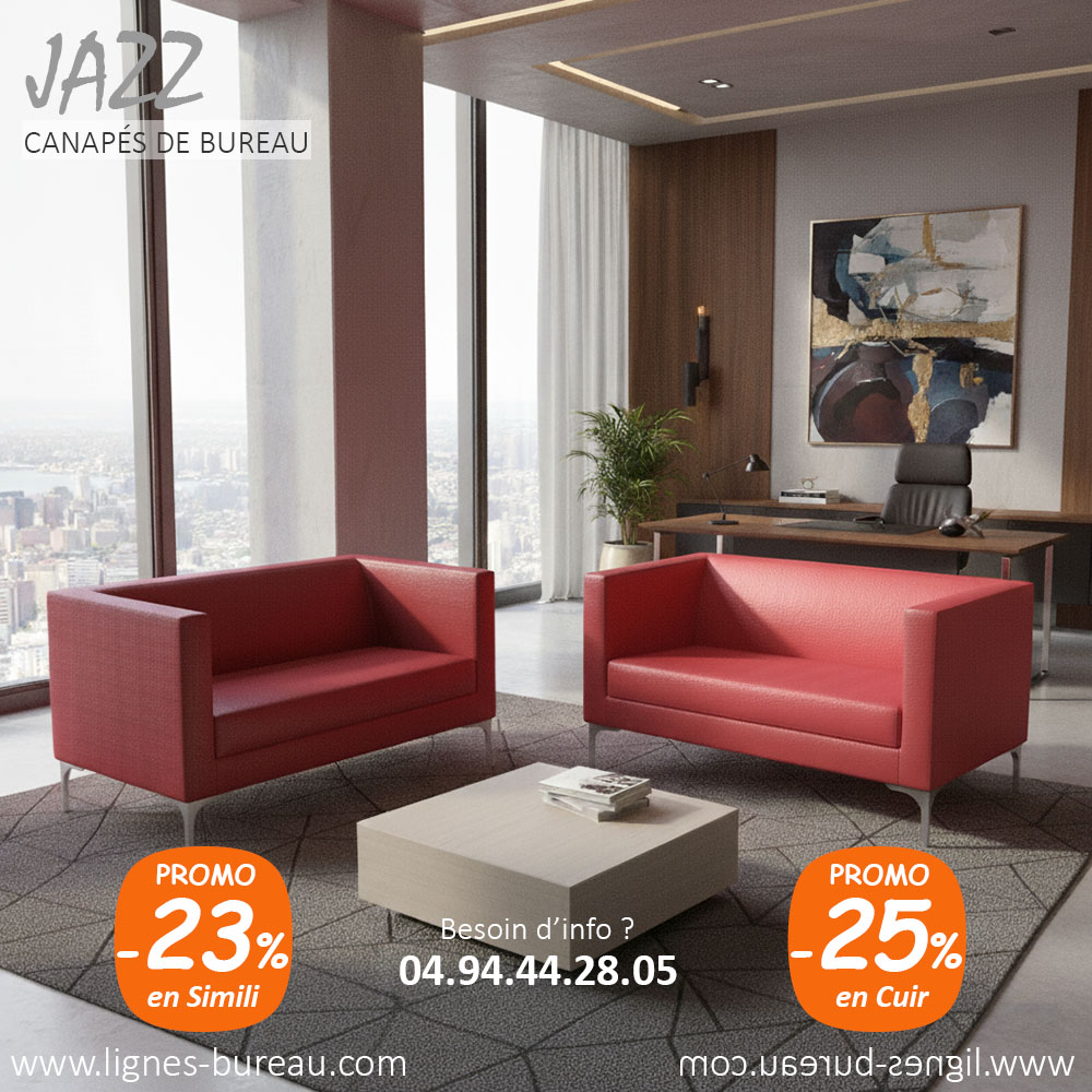 Canapé de bureau 2 places en cuir rouge, pour un l’accueil, Jazz