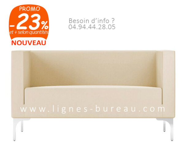 Canapé de bureau en cuir beige clair, 2 places, nommé Jazz