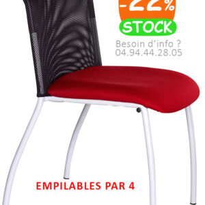 Chaise de réunion rouge et noire design, confortable et empilable CHIC