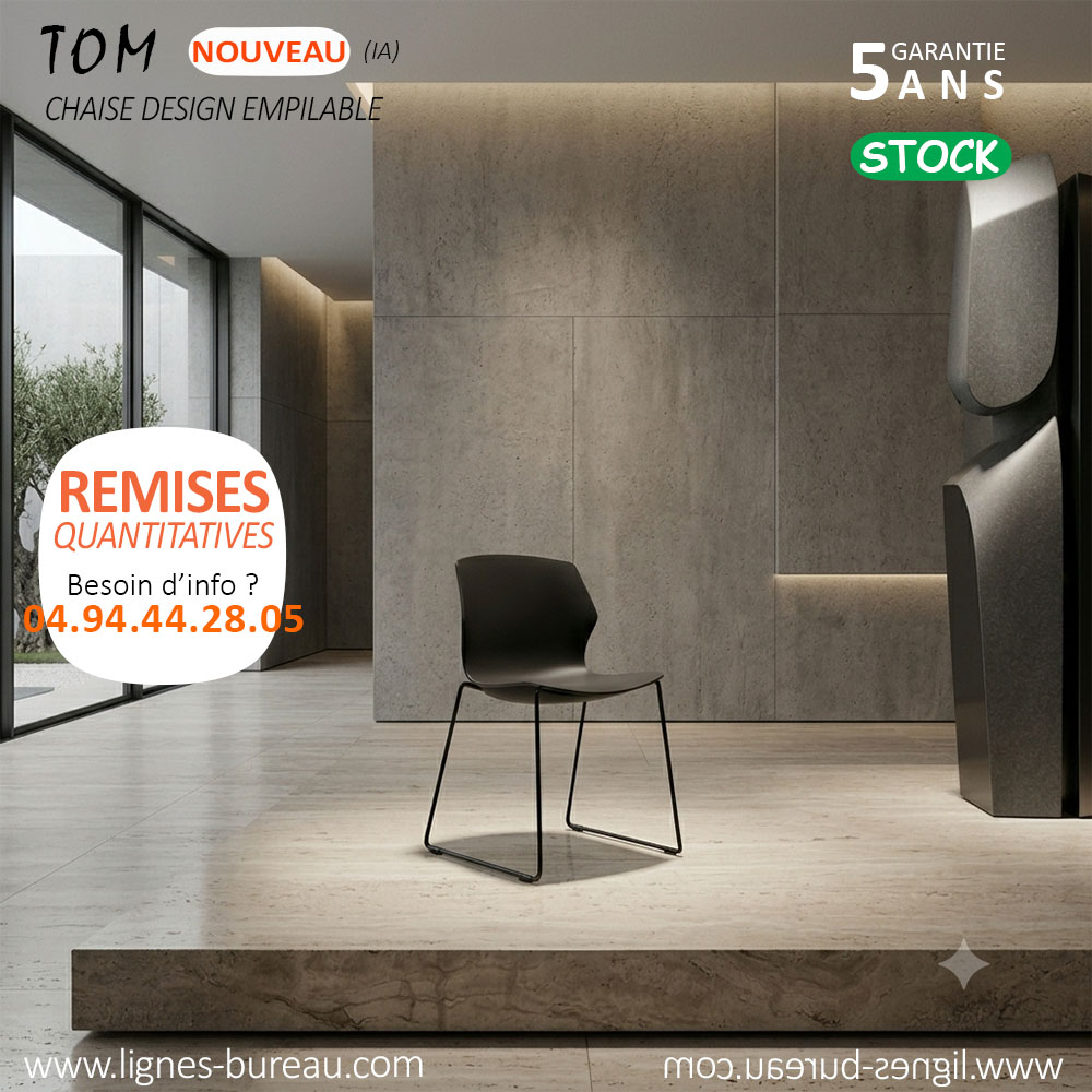 Chaise de réunion design polypropylène noir, empilable, TOM