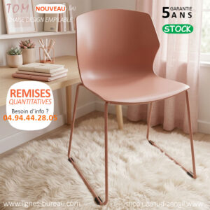 Chaise de réunion design rose poudré pêche, TOM