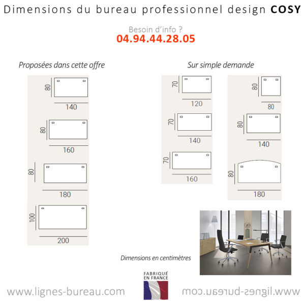 Dimensions du bureau professionnel design Cosy