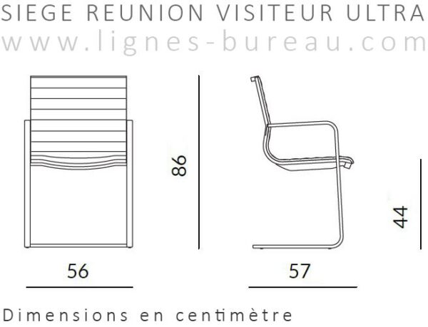 Dimensions du fauteuil visiteur pour réunions avec pied luge ULTRA
