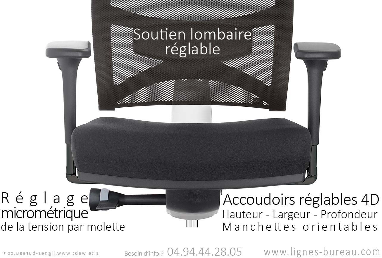 Siège de bureau ergonomique avec dossier résille Neblina- France