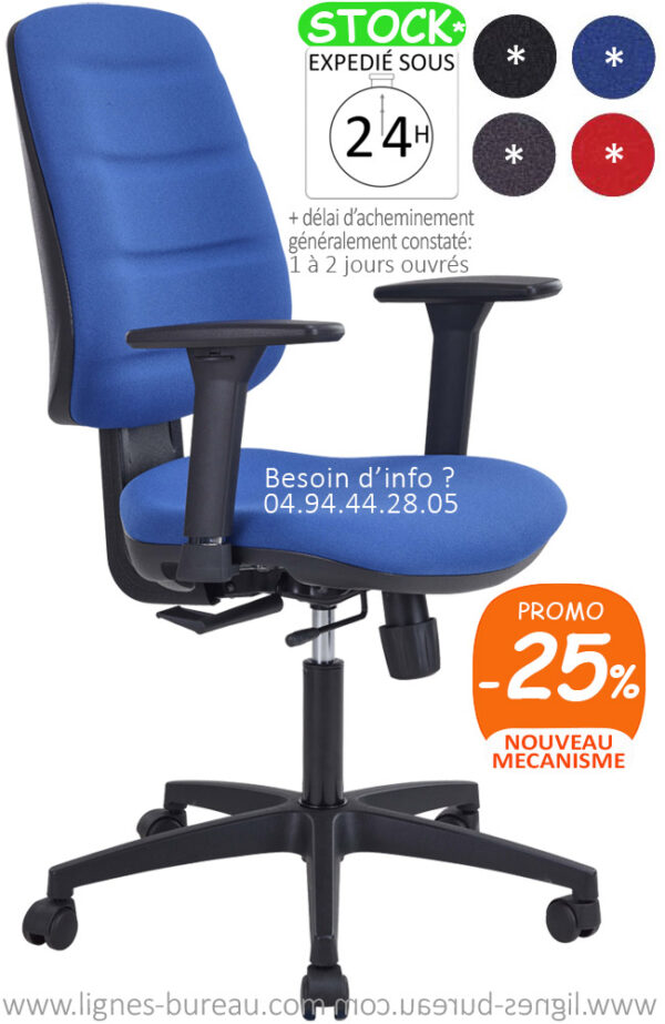 Fauteuil de bureau pas cher bleu avec mecanisme synchrone. Gamme YES