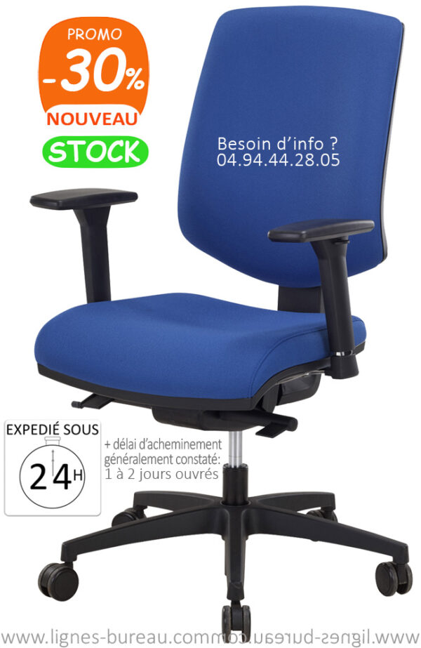 Fauteuil bureautique synchrone en tissu bleu en promotion, FLORENT