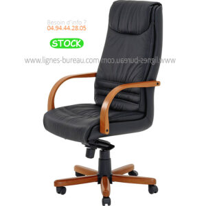 Fauteuil direction cuir et bois teinte merisier nommé Gallion en stock