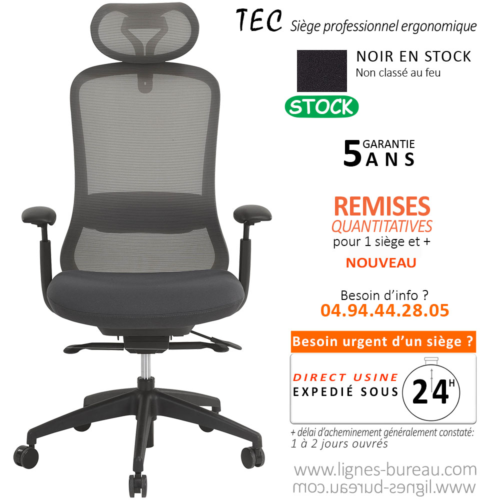 Fauteuil de bureau ergonomique TEC avec dossier filet et assise à mémoire de forme.