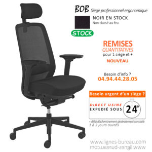 Fauteuil synchrone design et confortable BOB, avec accoudoirs 4D et tetière.