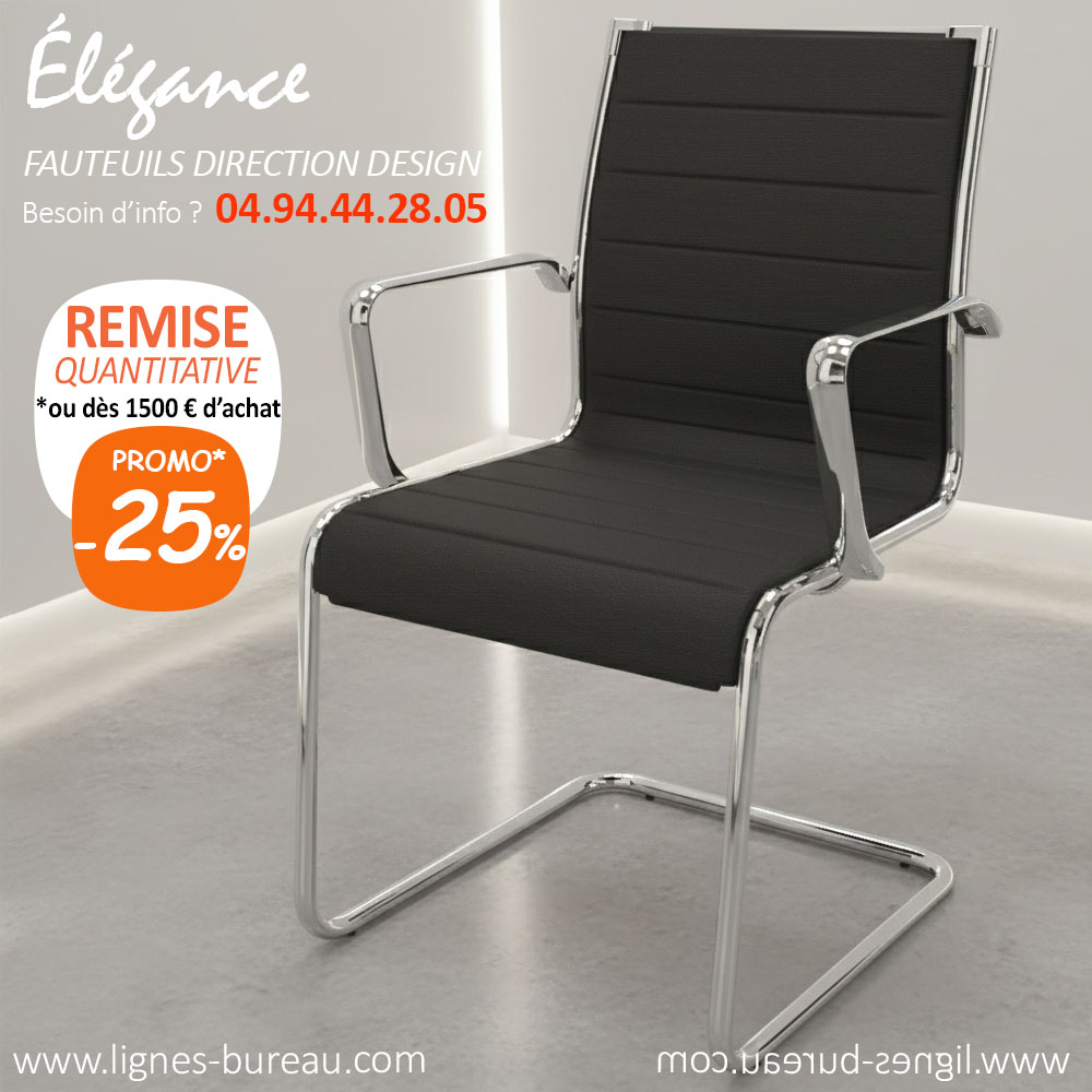 Fauteuil visiteur réunion luge design en cuir noir, Élégance