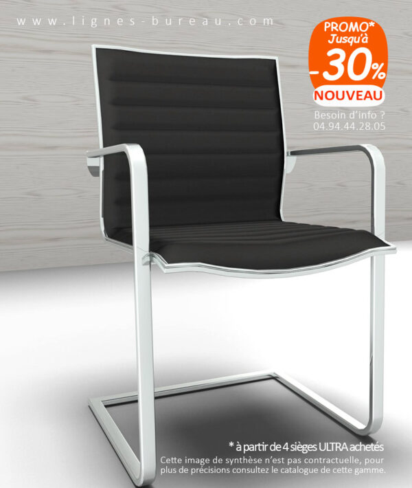 Fauteuil visiteur ULTRA en similicuir gris anthracite et chrome