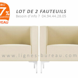 Lot de 2 Fauteuils d'accueil pas cher en cuir beige clair, nommés Jazz