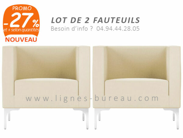 Lot de 2 Fauteuils d'accueil pas cher en cuir beige clair, nommés Jazz