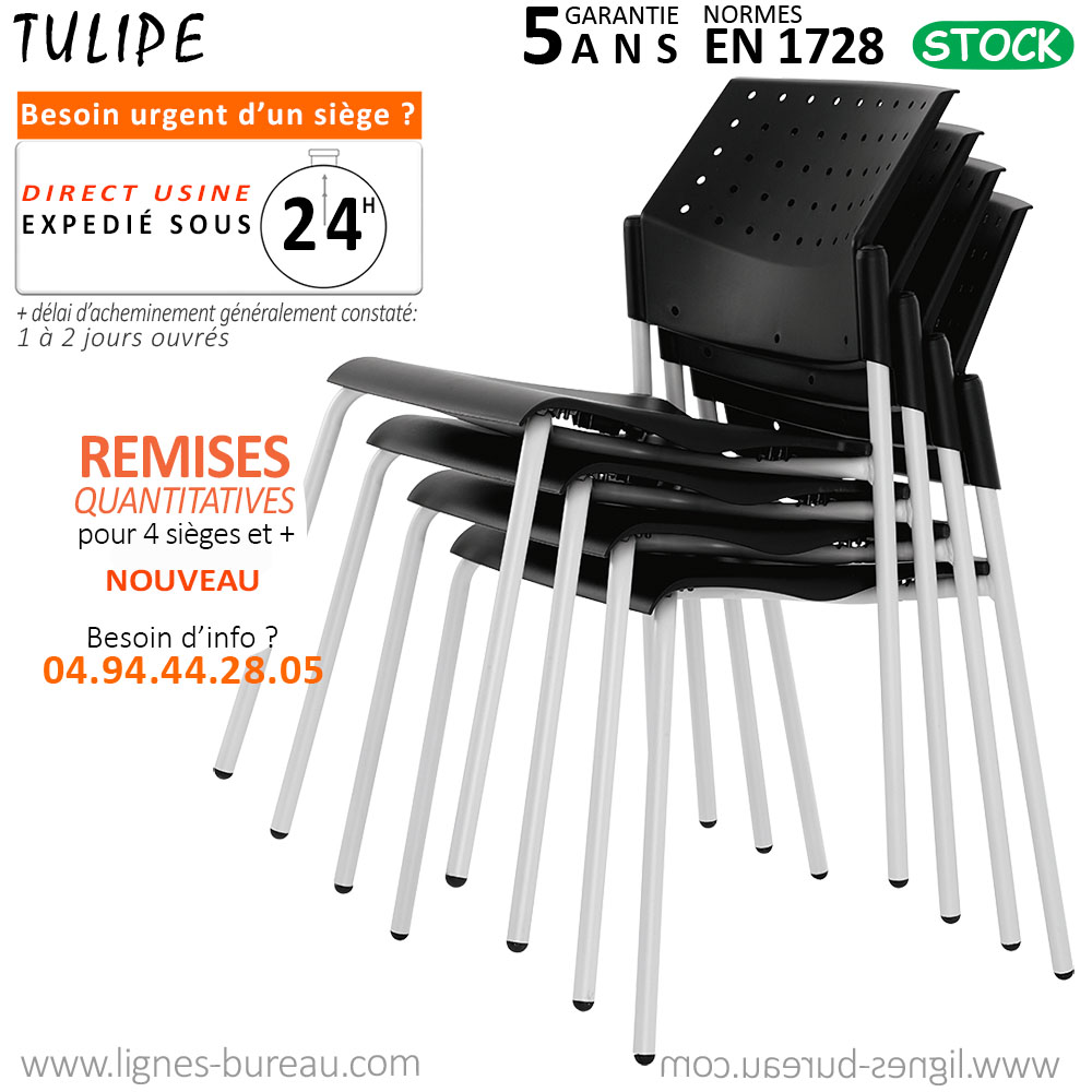 Lot de 4 chaises de collectivité et conférence TULIPE empilées