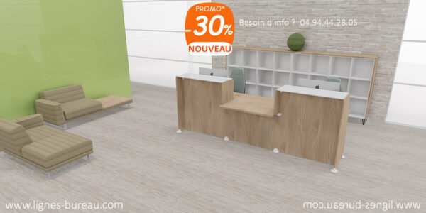 Mobilier d'accueil élégant avec plan PMR, Orme et verre, banque Beach 06