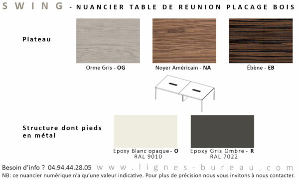 Nuancier pour table de réunion design haut de gamme, 6 à 8 places, Swing