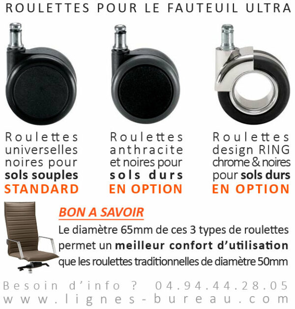 Choisissez le type de roulettes de votre Fauteuil de Direction ULTRA