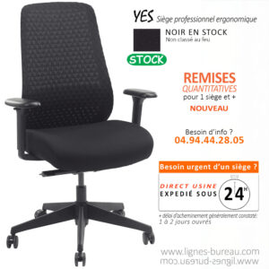 Siège de bureau ergonomique synchrone YES en tissu noir avec dossier 3D et accoudoirs