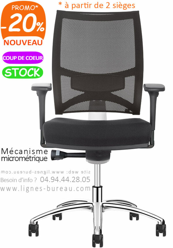 Siège de bureau ergonomique et design DORSAL AIR avec accoudoirs réglables