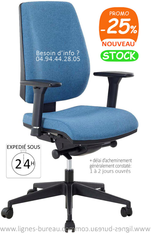 Fauteuil bureautique synchrone pas cher avec tissu bleu chiné 5351, ECOCHAIR