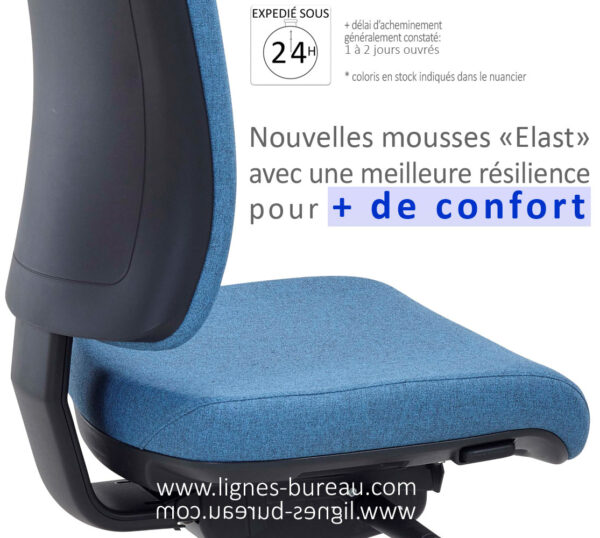 Siège de bureau confortable grâce aux nouvelles mousses Elast. Gamme HD