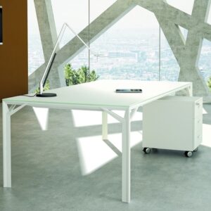 Table archi glass en verre blanc d une longueur de 200 cm