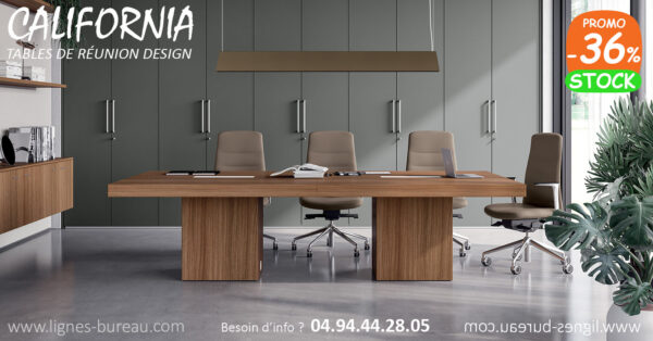 Table de réunion design bois contemporaine California pour 8 à 10 personnes
