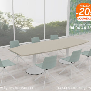Table de réunion tonneau 8 places, chêne blanchi et blanc, W22