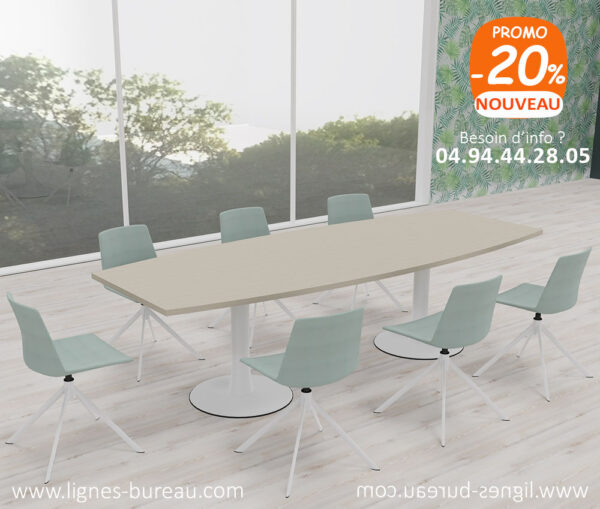 Table de réunion tonneau 8 places, chêne blanchi et blanc, W22