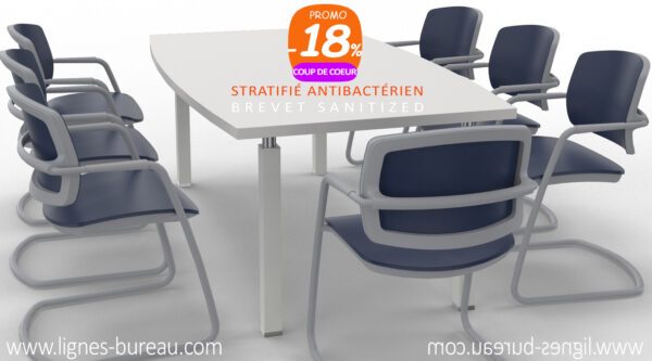 Table de réunion blanche design pour 6 à 8 personnes, nommée Happy