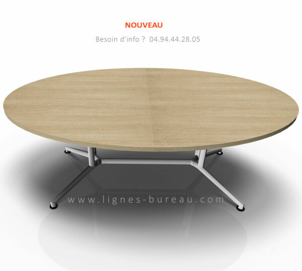 Table de réunion ovale, avec plateau chêne et pieds blancs: COSMOS