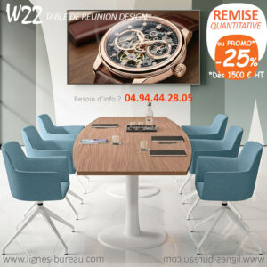 Table de réunion tonneau 8 personnes, Noyer Canaletto et blanc, W22