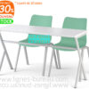 Table pour formation et séminaire, 2 places, avec plateau blanc, SAPIENS