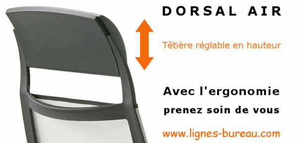 Plus d'ergonomie avec la têtière réglable de ce fauteuil DORSAL AIR