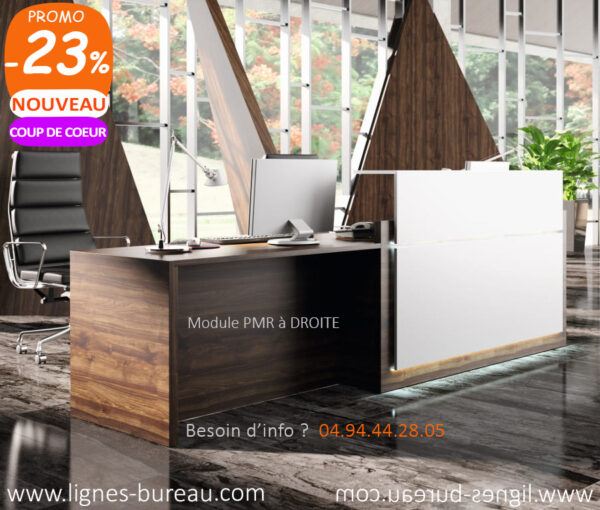 Banque d’accueil design contemporaine bois et blanc avec pmr, Wellcome