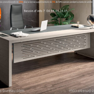 Bureau direction moderne Orme gris, cuir anthracite, design italien, VENDÔME