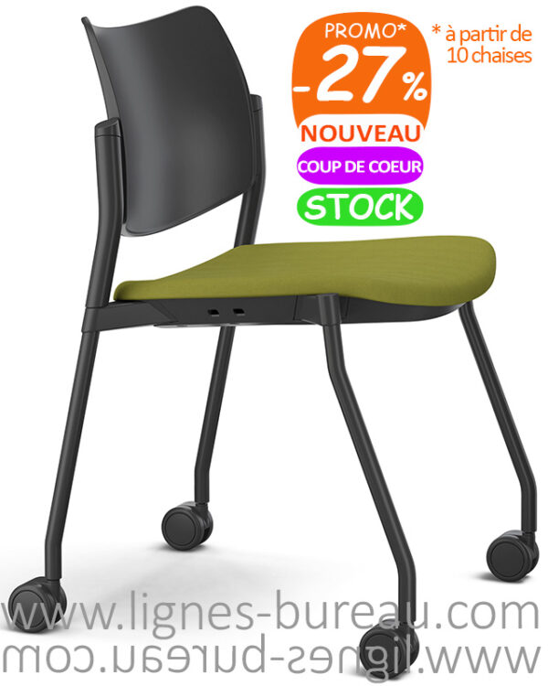 Chaise de réunion mobile empilable assise tissu et structure noire MODE