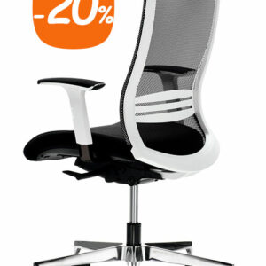 Fauteuil ergonomique design, dossier maille noir, cadre blanc, W