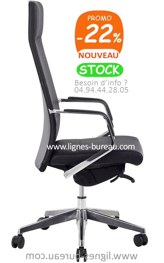 Fauteuil Bureau Direction Cuir Noir TOBIA avec Accoudoirs