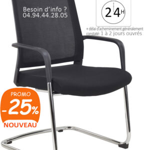 Fauteuil visiteur, réunion, salle d'attente confortable, noir, Edmond