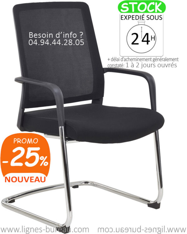 Fauteuil visiteur, réunion, salle d'attente confortable, noir, Edmond