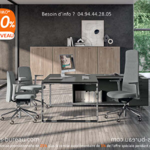 Bureau direction luxe moderne laqué mat Gris Ombre et chrome, SEVEN