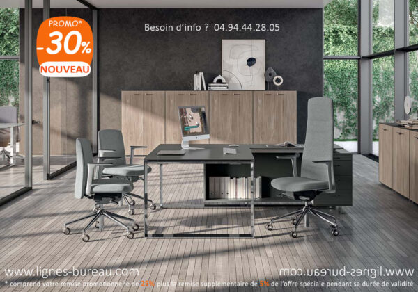 Bureau direction luxe moderne laqué mat Gris Ombre et chrome, SEVEN