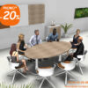 Table de réunion, plateau ovale décor bois orme: gamme Comète