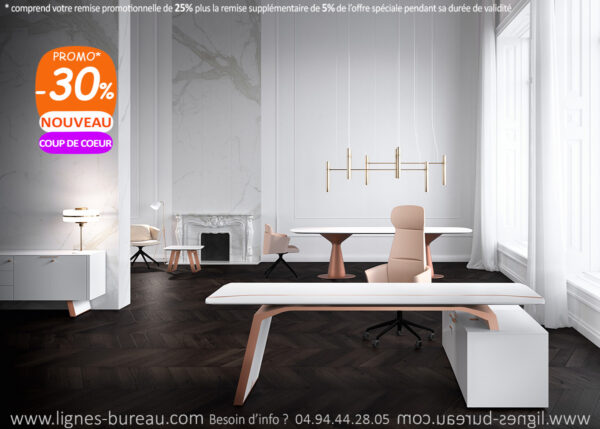 Bureau luxueux blanc, design moderne et prestigieux, ATHÉNA