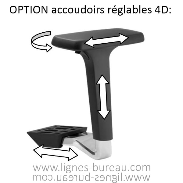 Paire d'accoudoirs ergonomiques réglables 4D modèle 1680 proposée en option