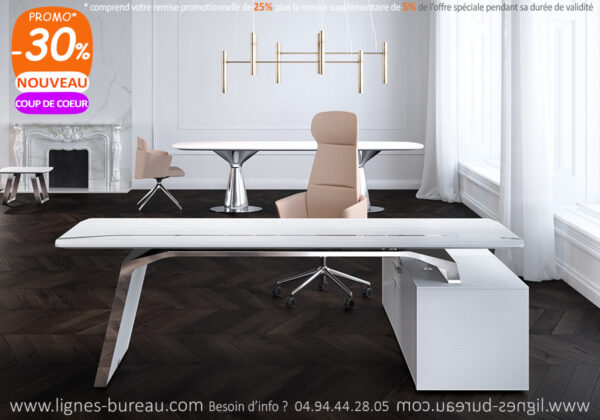 Bureau direction de luxe design, blanc, nommé ATHÉNA