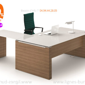 Bureau de direction design moderne en verre blanc et Noyer de qualité professionnelle, Cube Glass