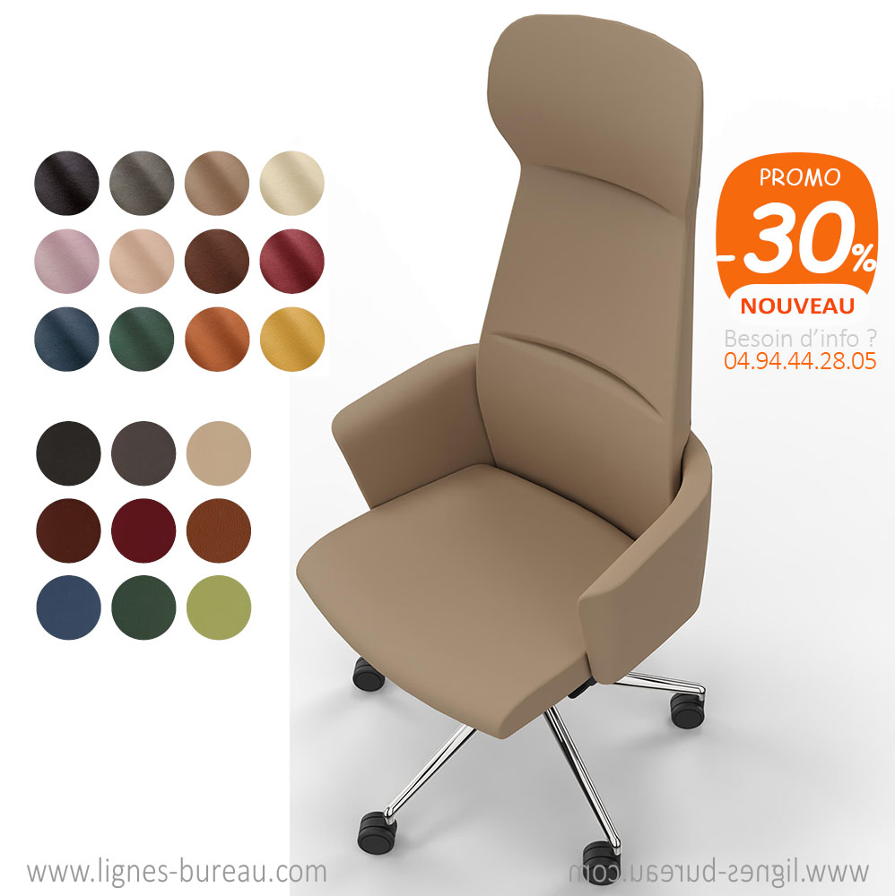 Fauteuil de direction luxe en cuir au design contemporain, JULES