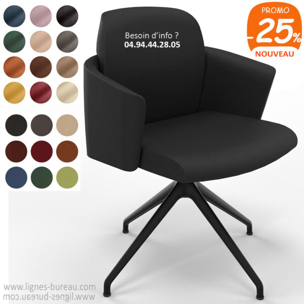 Fauteuil visiteur ou reunion haut de gamme en cuir noir, Jules